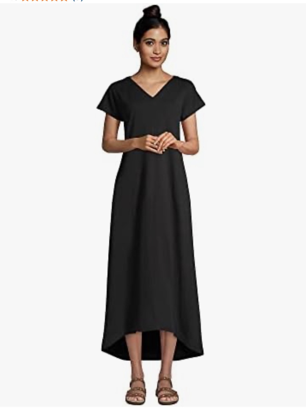 Lands End Crinkle Midi Dress Hi Low Short Sleeve Black Size XL (18) Casual